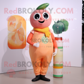 Peach Soda Can mascot costume character dressed with a Jumpsuit and Necklaces