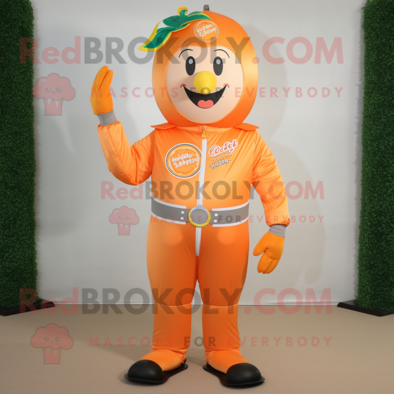 Peach Soda Can mascot costume character dressed with a Jumpsuit and Necklaces