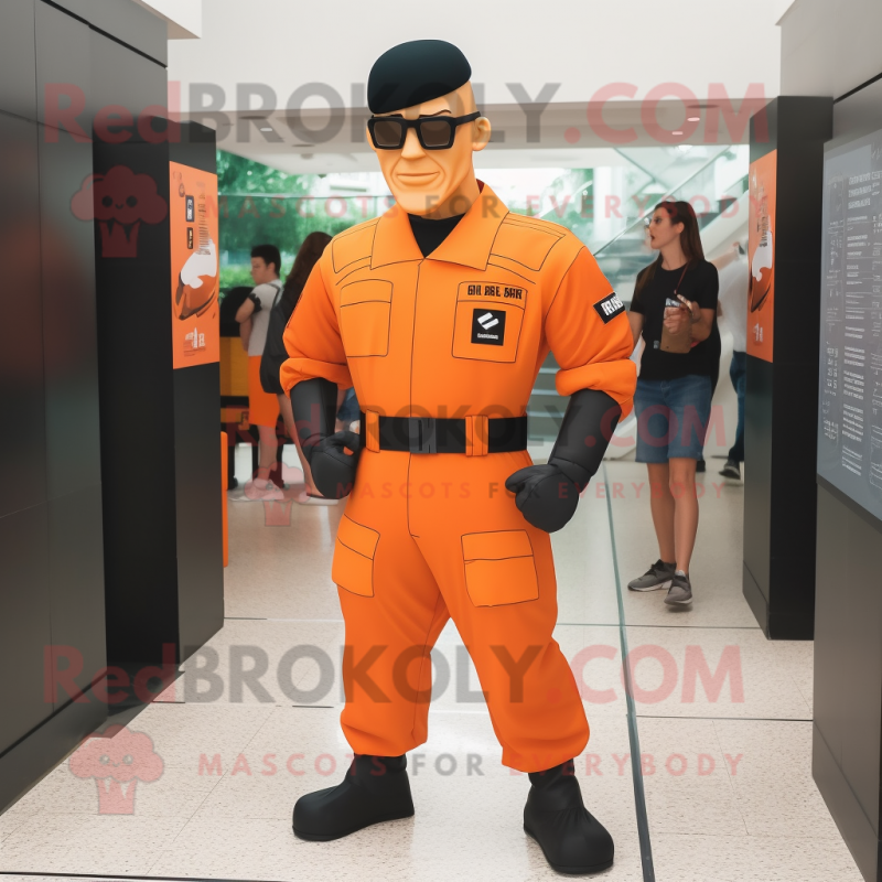 Orange Gi Joe mascot costume character dressed with a Oxford Shirt and Eyeglasses