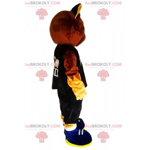 Mascotte de chat marron avec un maillot de supporter -
