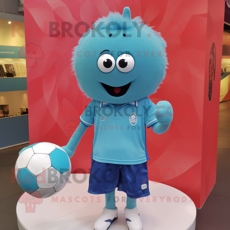 Cyan Handball Ball mascot costume character dressed with a Polo Tee and Earrings Cyan Handball Ball mascot costume character dressed with a Polo Tee and Earrings