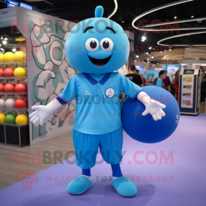 Cyan Handball Ball mascot costume character dressed with a Polo Tee and Earrings