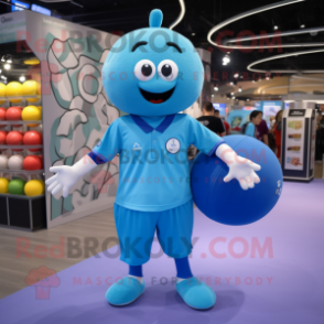 Cyan Handball Ball mascot costume character dressed with a Polo Tee and Earrings