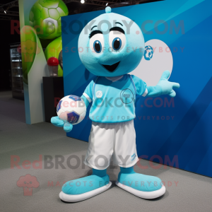 Cyan Handball Ball mascot costume character dressed with a Polo Tee and Earrings