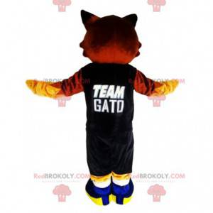 Mascotte gatto marrone con una maglia sostenitore -