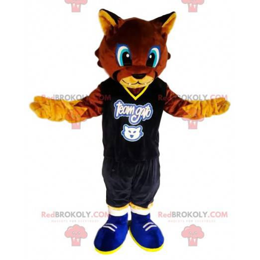 Brown cat mascot with a supporter jersey - Redbrokoly.com