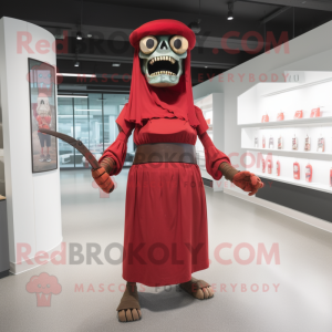 Red Undead mascot costume character dressed with a Sheath Dress and Wraps