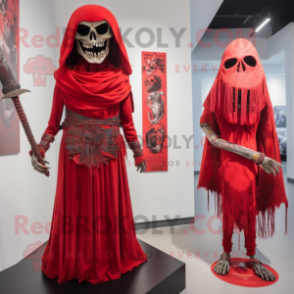 Red Undead mascot costume character dressed with a Sheath Dress and Wraps