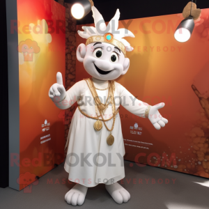 White Tikka Masala mascot costume character dressed with a Culottes and Necklaces
