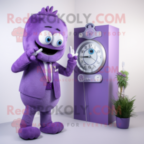 Lavender Phone mascot costume character dressed with a Suit and Watches