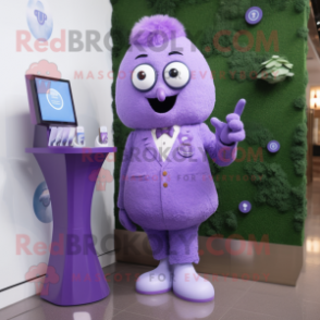 Lavender Phone mascot costume character dressed with a Suit and Watches
