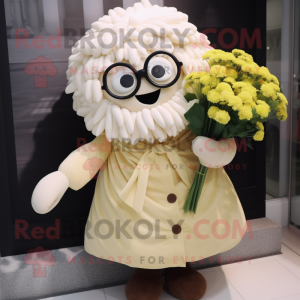 Cream Bouquet Of Flowers mascot costume character dressed with a Pleated Skirt and Eyeglasses