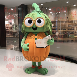 Olive Pumpkin mascot costume character dressed with a Midi Dress and Reading glasses