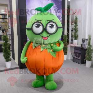 Olive Pumpkin mascot costume character dressed with a Midi Dress and Reading glasses