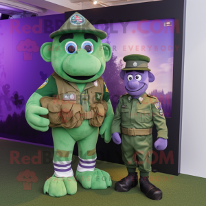 Lavender Green Beret mascot costume character dressed with a Rugby Shirt and Ties