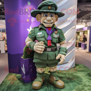 Lavender Green Beret mascot costume character dressed with a Rugby Shirt and Ties