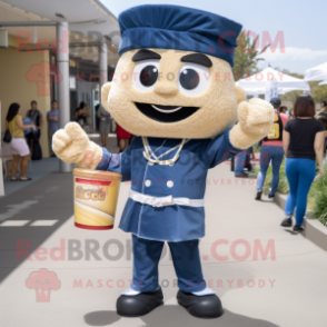 Navy Ramen mascot costume character dressed with a Chambray Shirt and Shoe laces