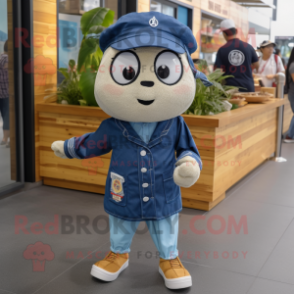 Navy Ramen mascot costume character dressed with a Chambray Shirt and Shoe laces