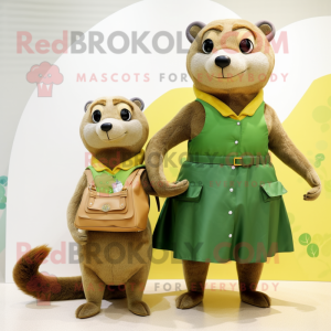Olive Mongoose mascot costume character dressed with a Mini Dress and Handbags