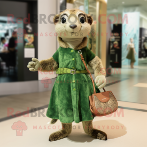 Olive Mongoose mascot costume character dressed with a Mini Dress and Handbags