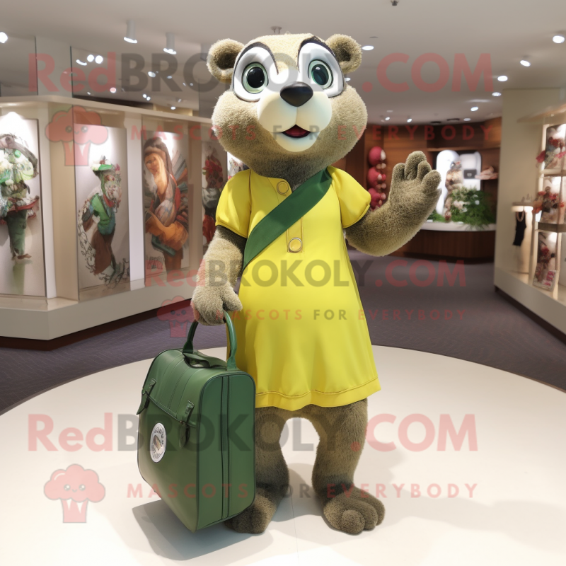 Olive Mongoose mascot costume character dressed with a Mini Dress and Handbags Olive Mongoose mascot costume character dressed with a Mini Dress and Handbags
