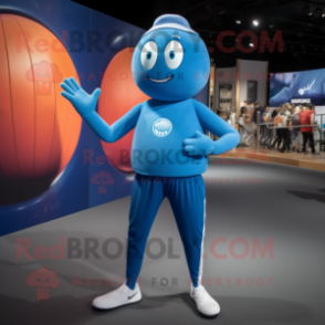 Blue Handball Ball mascot costume character dressed with a Yoga Pants and Beanies