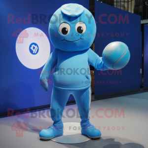 Blue Handball Ball mascot costume character dressed with a Yoga Pants and Beanies