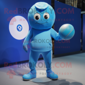 Blue Handball Ball mascot costume character dressed with a Yoga Pants and Beanies