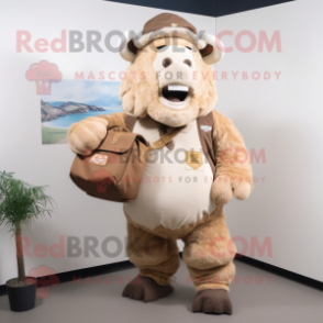 Beige Bison mascot costume character dressed with a Overalls and Handbags