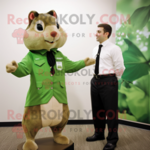 Green Flying Squirrel mascot costume character dressed with a Dress Shirt and Watches