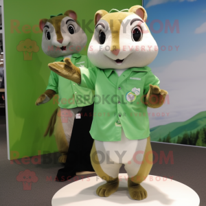 Green Flying Squirrel mascot costume character dressed with a Dress Shirt and Watches