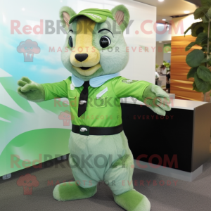 Green Flying Squirrel mascot costume character dressed with a Dress Shirt and Watches