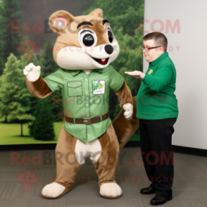 Green Flying Squirrel mascot costume character dressed with a Dress Shirt and Watches