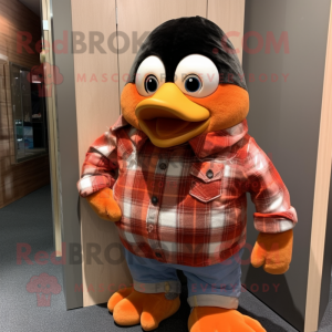 Peach Penguin mascot costume character dressed with a Flannel Shirt and Cufflinks