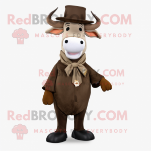 Brown Zebu mascot costume character dressed with a Tuxedo and Headbands