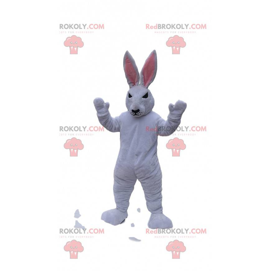 Maskot bílého králíka s ošklivým vzhledem. Bunny kostým -