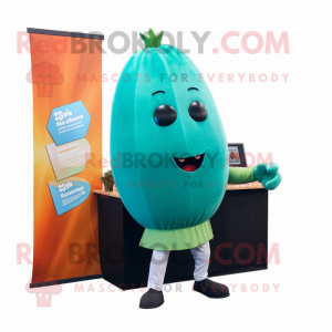 Turquoise Melon mascot costume character dressed with a Suit and Earrings