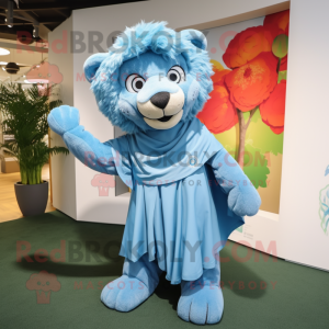 Sky Blue Lion mascot costume character dressed with a A-Line Dress and Shawls