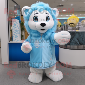 Sky Blue Lion mascot costume character dressed with a A-Line Dress and Shawls