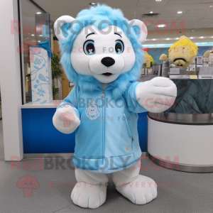 Sky Blue Lion maskot kostym...