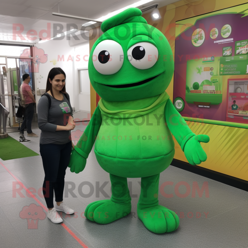 Green Moussaka mascot costume character dressed with a Bodysuit and Watches