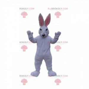 White rabbit mascot with a nasty look. Bunny costume -
