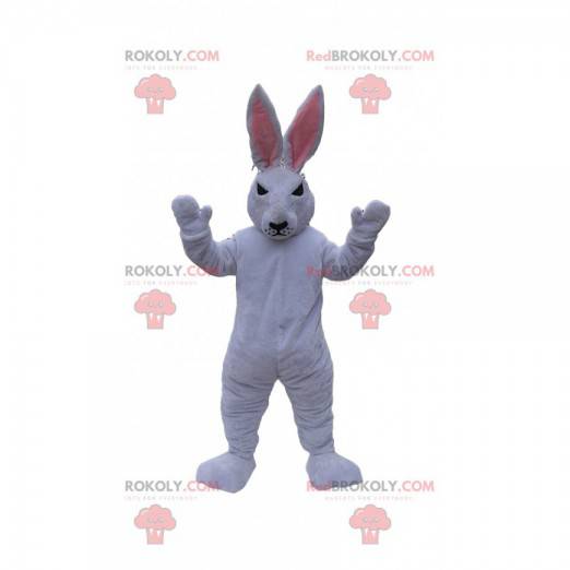 Mascotte de lapin blanc au regard méchant. Costume de lapin -