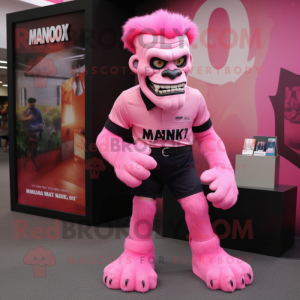 Pink Frankenstein'S Monster mascot costume character dressed with a Polo Shirt and Anklets