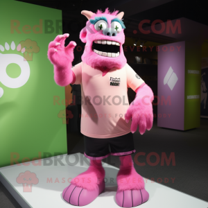 Pink Frankenstein'S Monster mascot costume character dressed with a Polo Shirt and Anklets