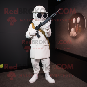 White Sniper mascot costume character dressed with a Suit and Eyeglasses