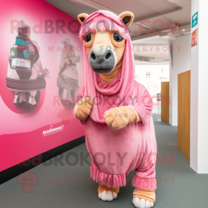 Pink Camel mascot costume character dressed with a Capri Pants and Wraps