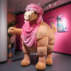 Pink Camel mascot costume character dressed with a Capri Pants and Wraps