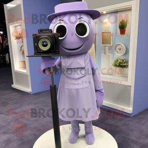 Lavender Camera mascot costume character dressed with a A-Line Dress and Pocket squares