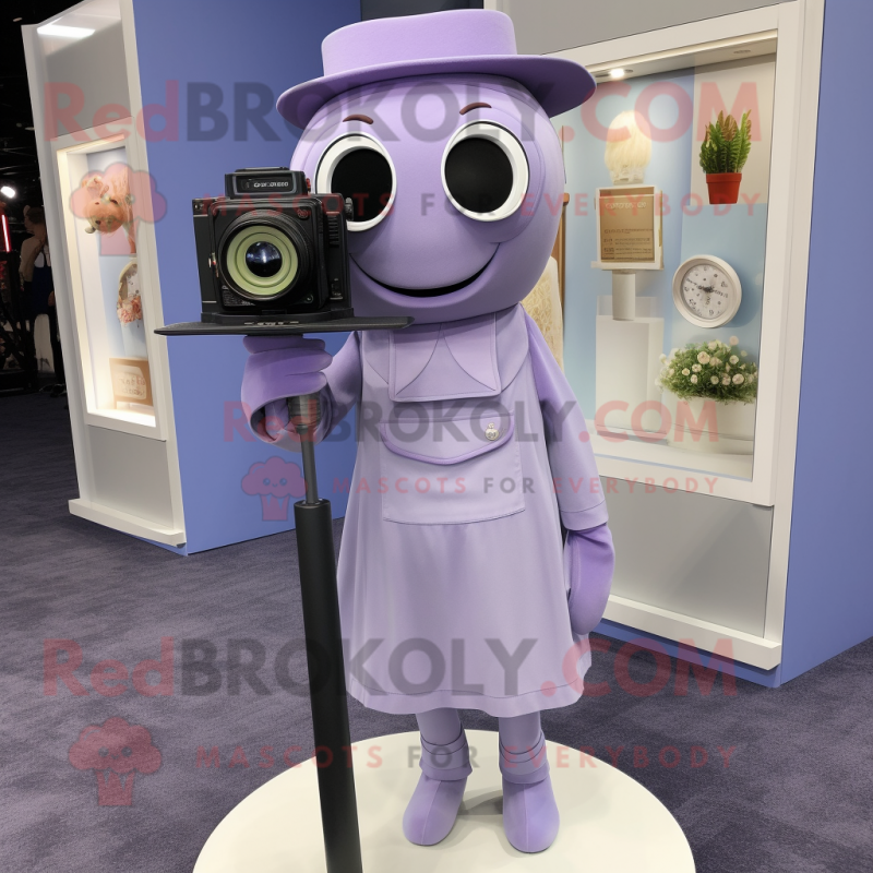Lavender Camera mascot costume character dressed with a A-Line Dress and Pocket squares Lavender Camera mascot costume character dressed with a A-Line Dress and Pocket squares